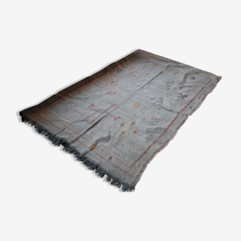 Vintage cactus silk carpet, grey and with original nomadic designs. free shipping in europe 225x135cm