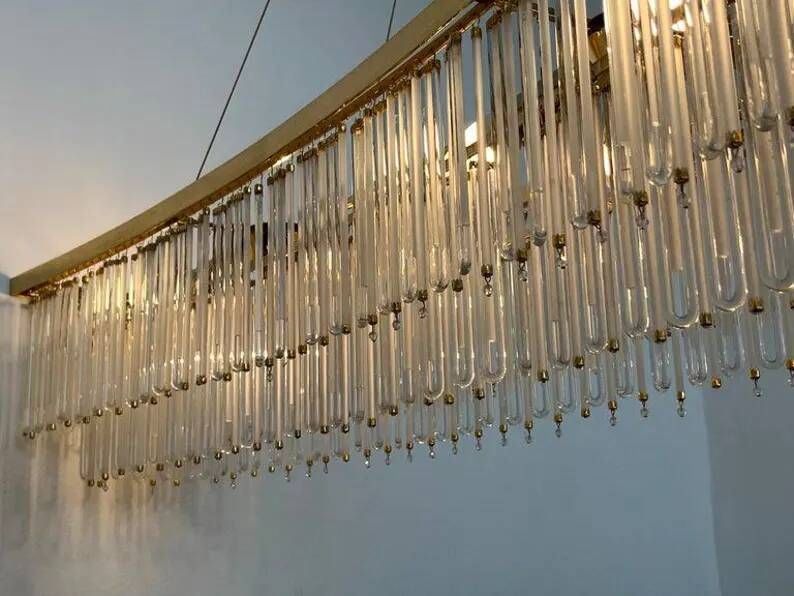 Big design hand made XXL glass and brass austrian chandelier - 1980s