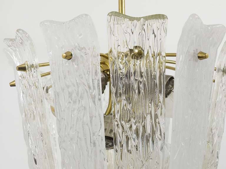 J.T. Kalmar Mid-Century Brass and Textured Glass Suspension Basket, Austria, 1950s