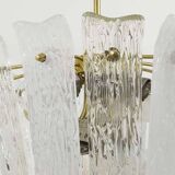 J.T. Kalmar Mid-Century Brass and Textured Glass Suspension Basket, Austria, 1950s