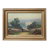 Painting "Shepherdess and her Flock", oil on panel signed G. Corbier – early 20th century