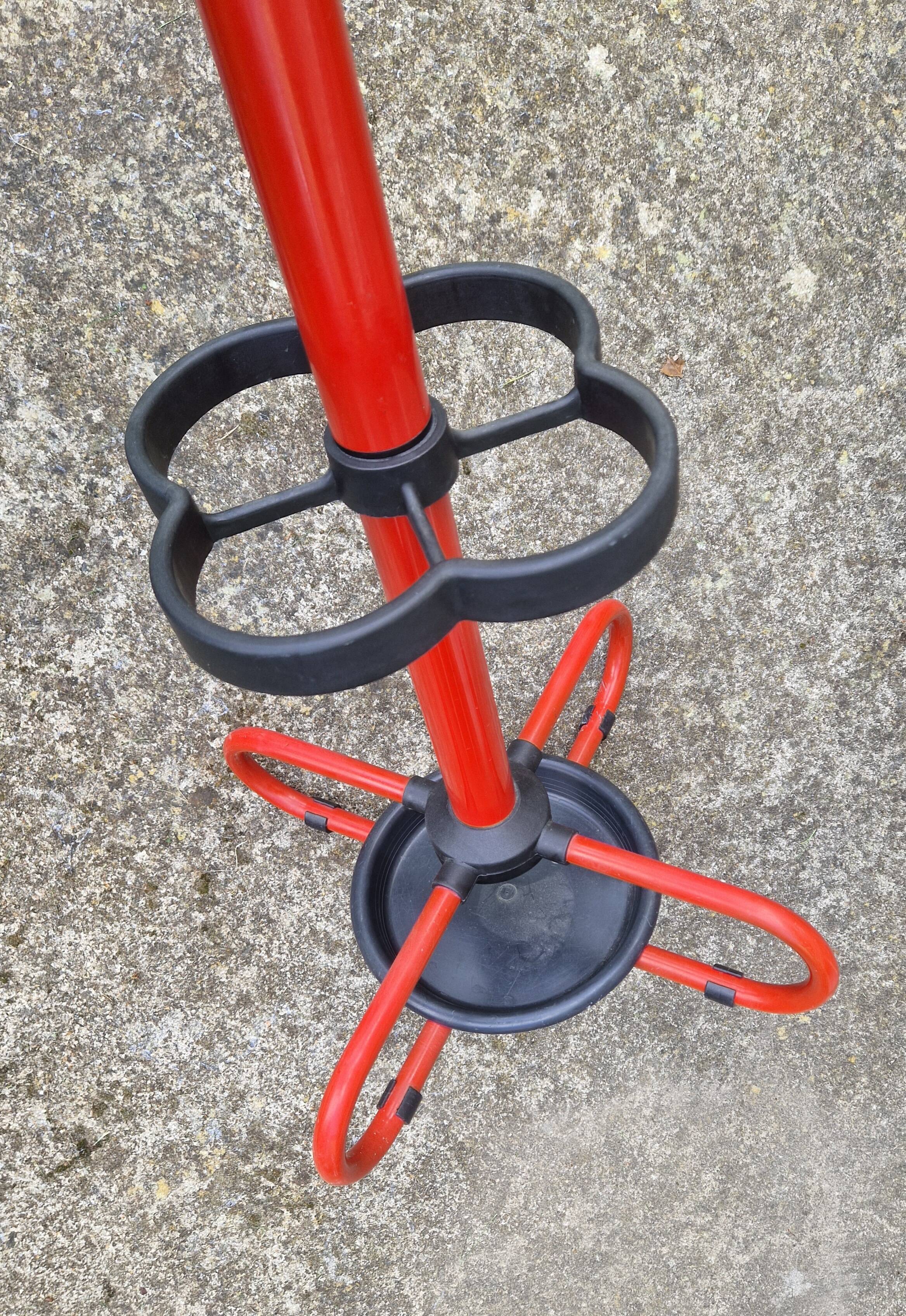 Red metal coat rack, vintage 1980s
