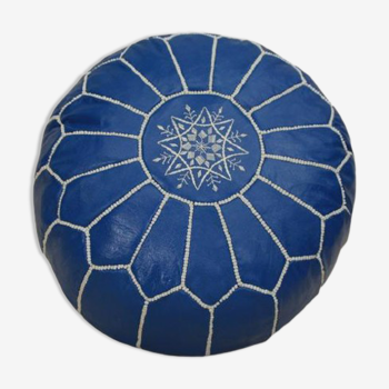 Moroccan pouf in blue leather