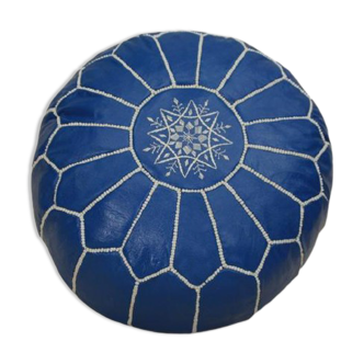 Moroccan pouf in blue leather