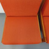 Set of 2 vintage Baumann armchairs in orange fabric and wood from the 80s