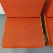 Set of 2 vintage Baumann armchairs in orange fabric and wood from the 80s