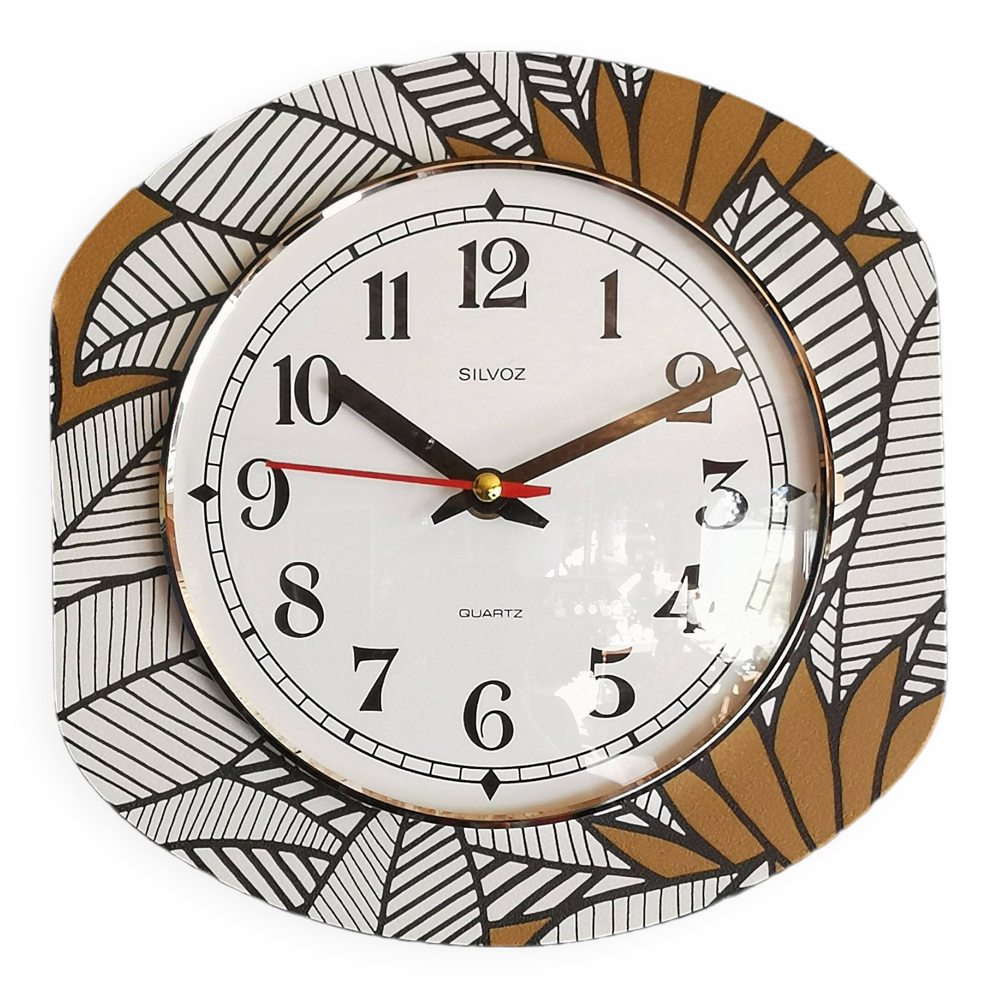 Vintage silent wall clock pendulum 60s "Silvoz black and white"