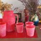 Cervé vintage red frosted glass orangeade set with fruit decoration