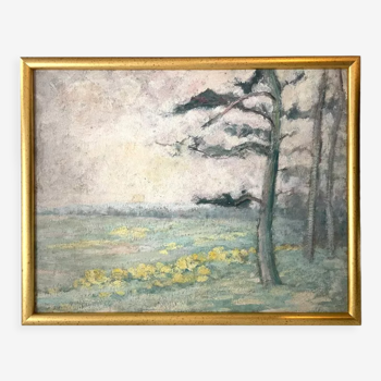 Peinture à l’huile années 1910 française sur panneau. impressionnisme, paysage de provence