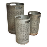 Vintage set of perforated metal waste bins