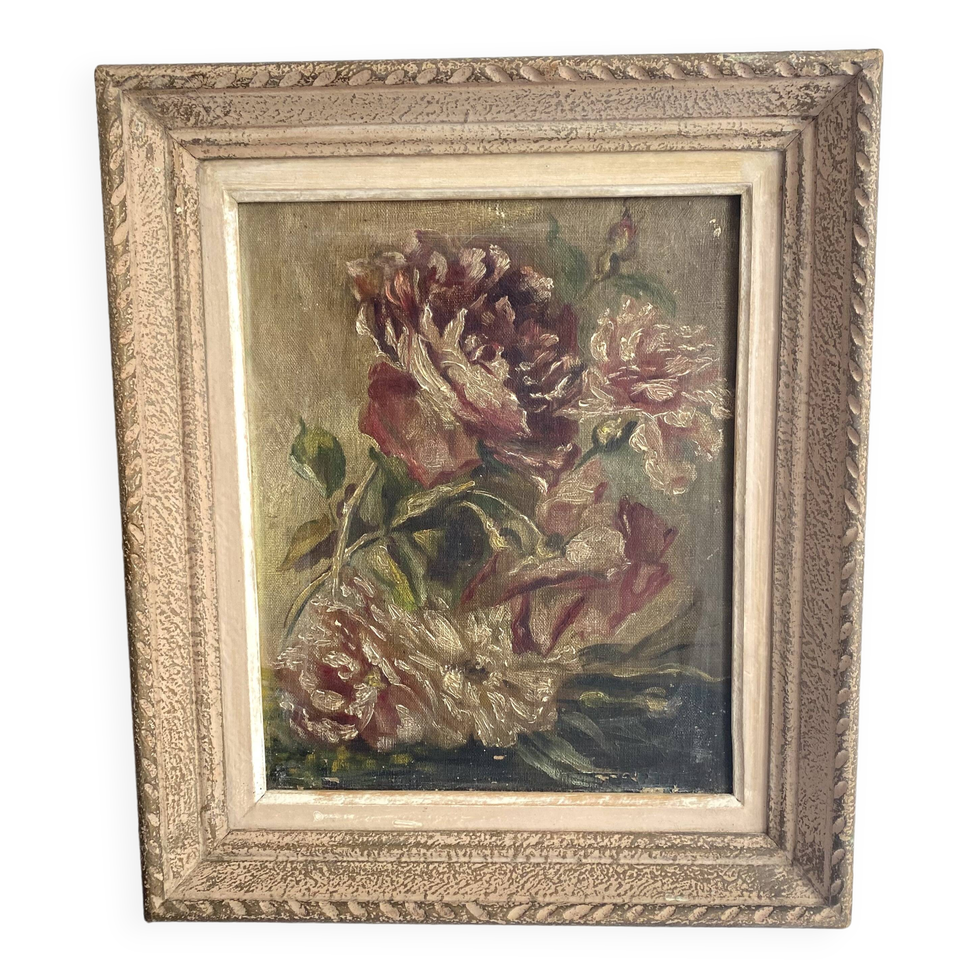 Flower painting, oil on canvas framed