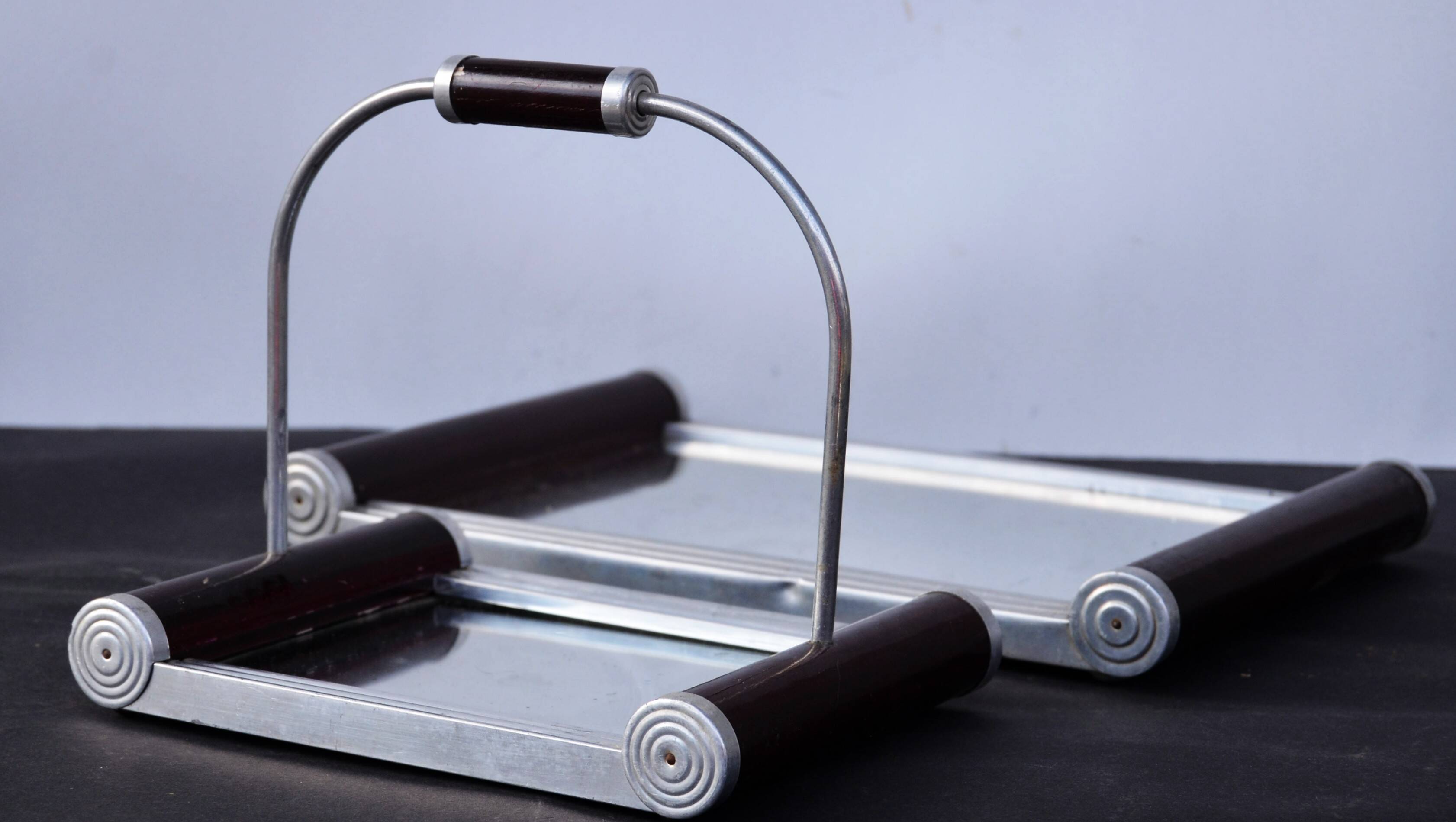 Lot of 2 Art Deco French Serving Mirror Tray