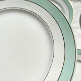 6 assiettes plates badonviller en faïence blanche verte dorée
