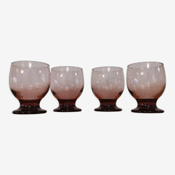 4 verres à eau sur pied rose violet vintage art déco