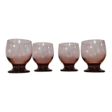 4 water glasses on foot pink purple vintage art deco