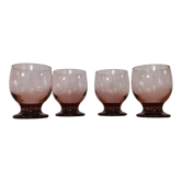 4 water glasses on foot pink purple vintage art deco