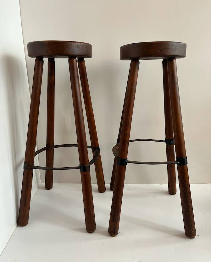 Paire de tabourets en bois massif