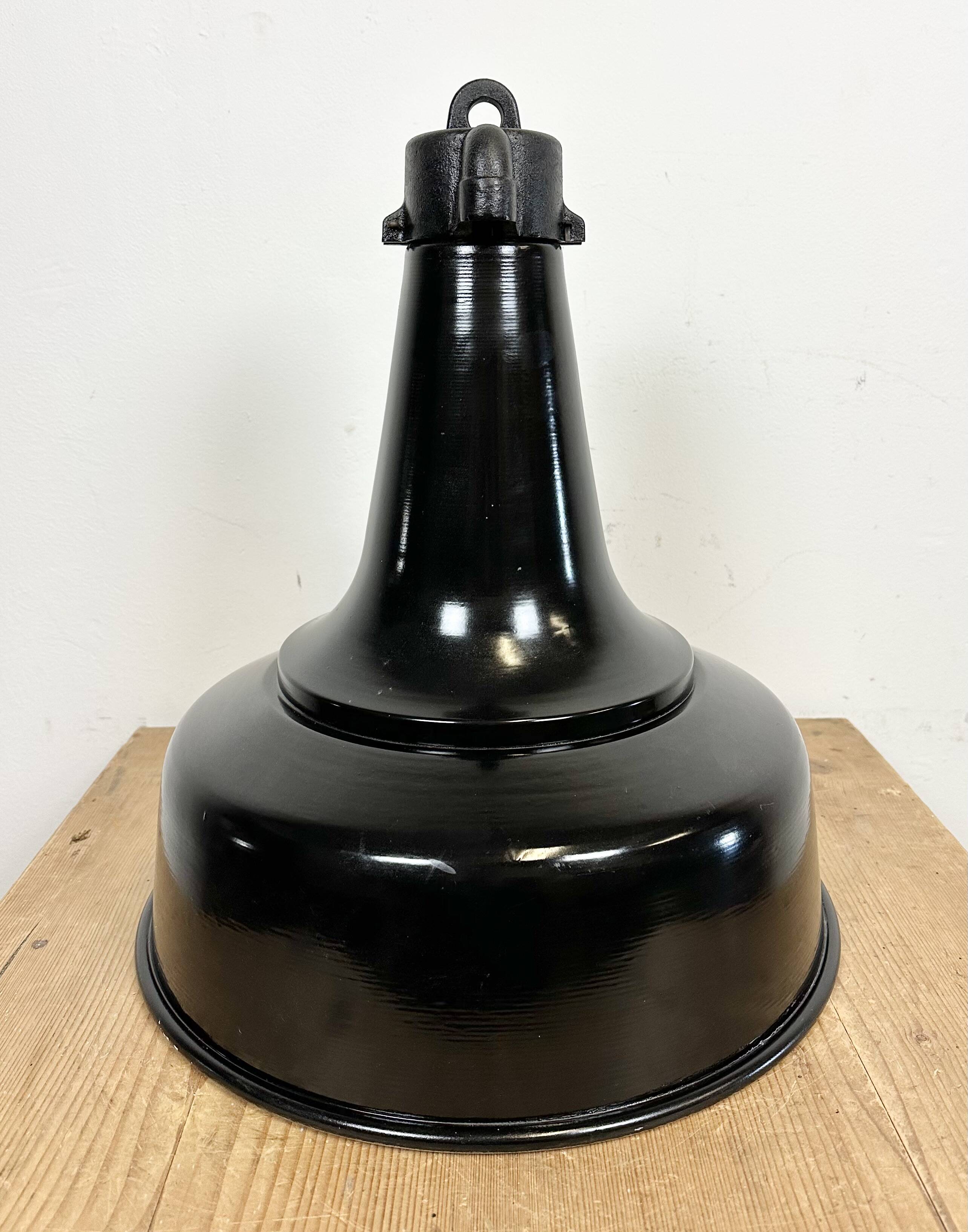 Industrial black pendant factory lamp with cast iron top, 1970s