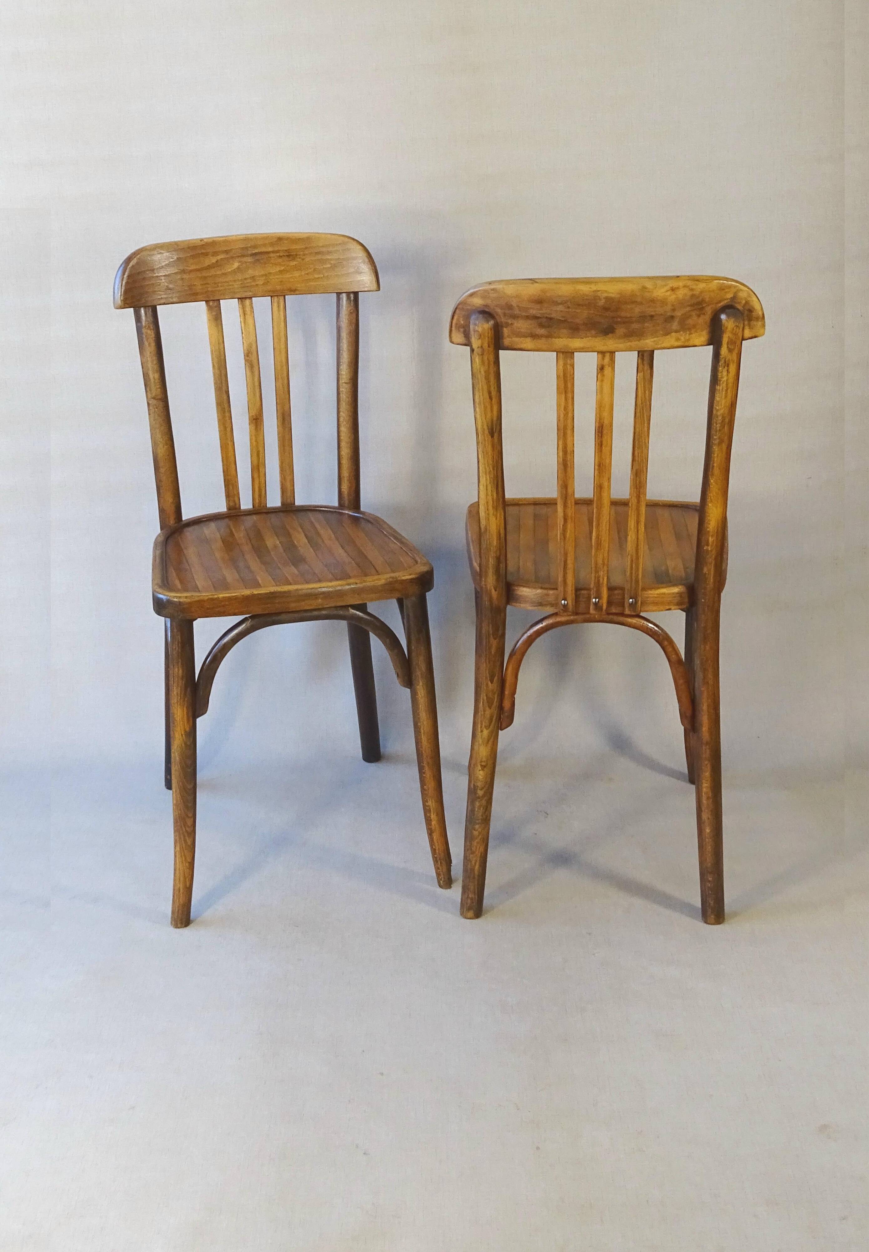 2 Baumann chairs No. 188, circa 1930, wooden seat - not Thonet -