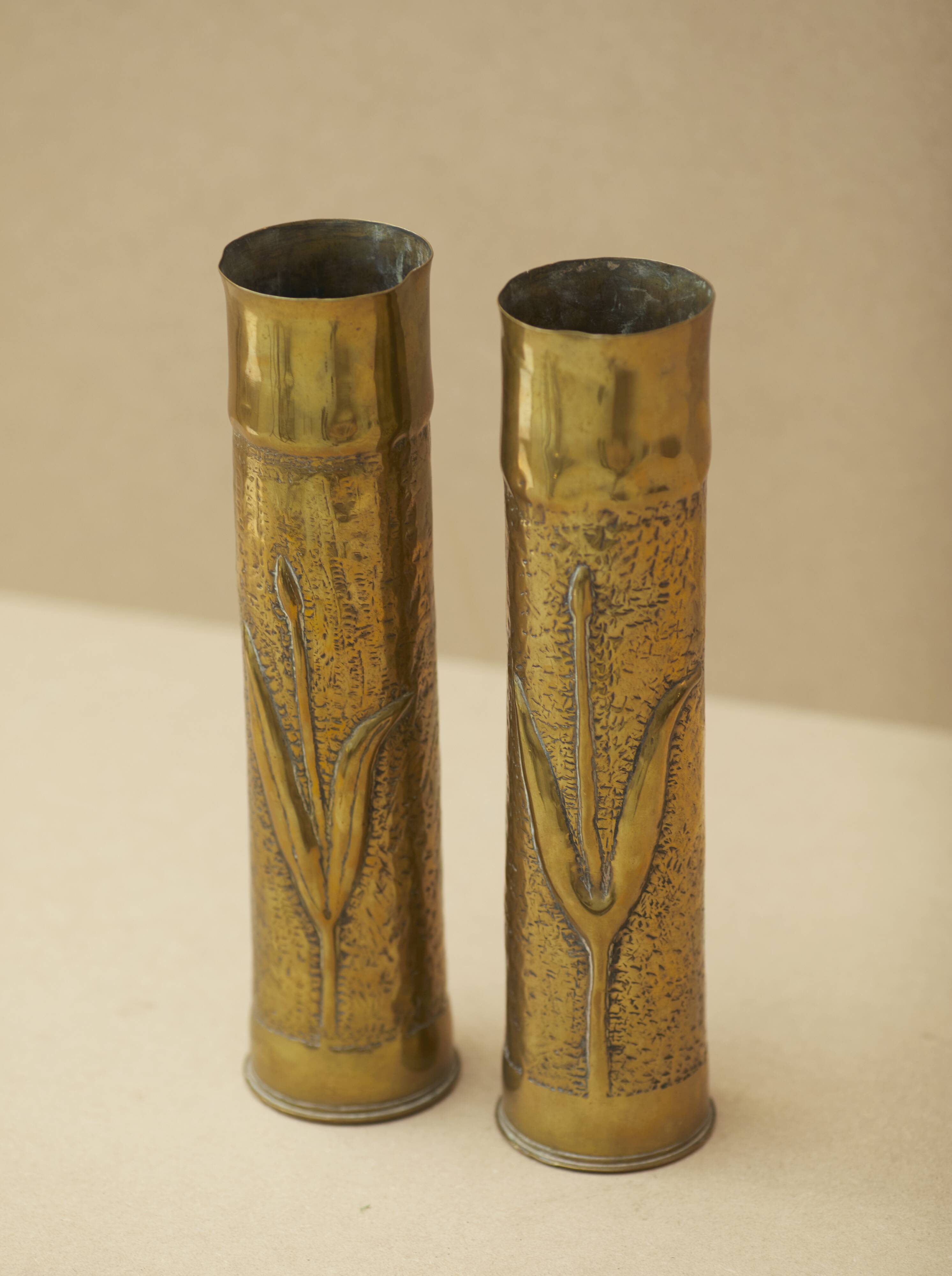 Pair of vintage Art Deco Brass vases Circa 191