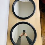 Pair of round mirrors with black rim 40 cm, vintage