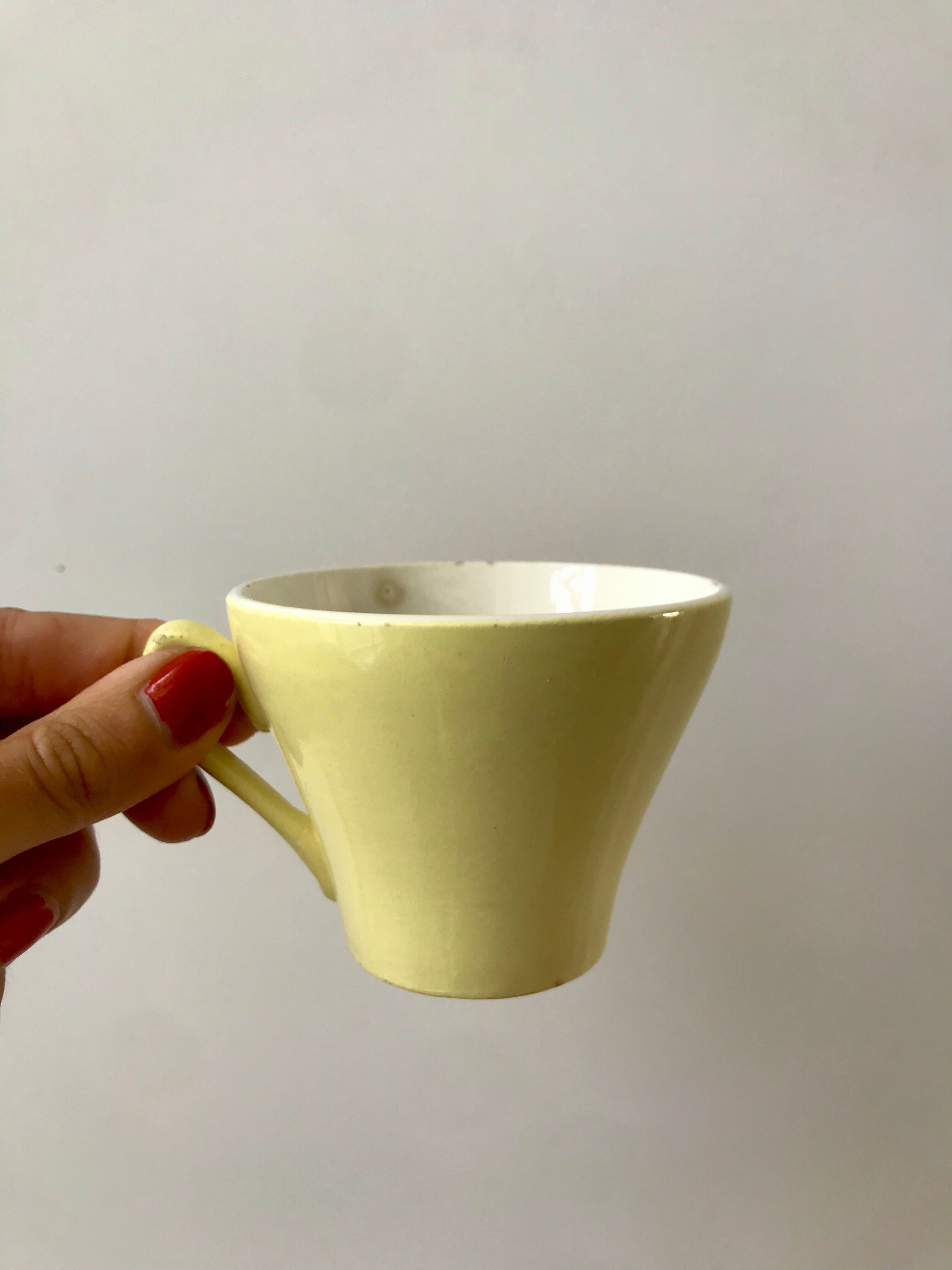 set of 10 coffee cups Digoin Sarreguemines pastel yellow color 50s