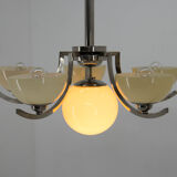 Art Deco 6-flamming Nickel-plated Chandelier, 1930s, Restored