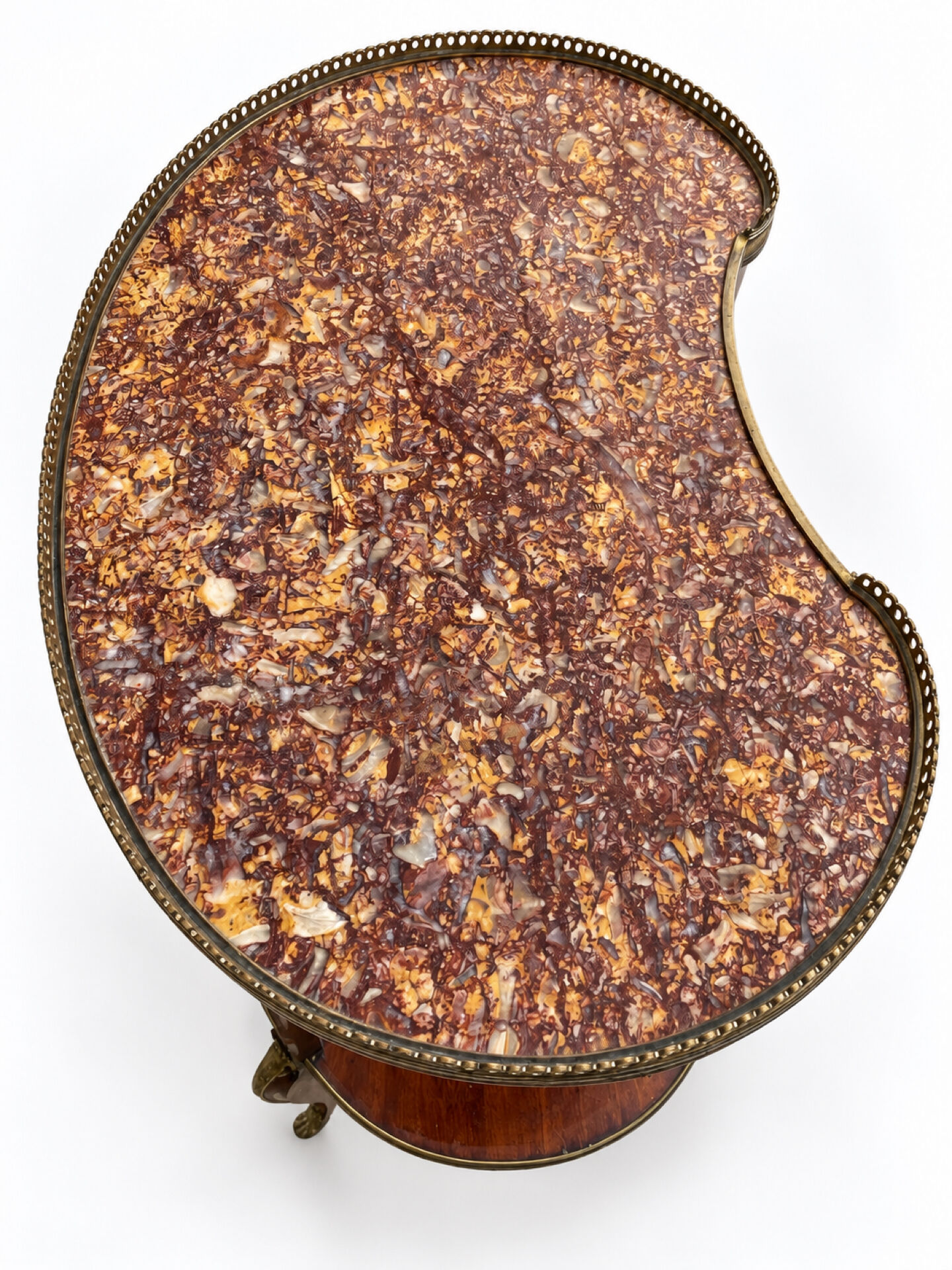 Kidney table in mahogany, brocatelle marble, Louis XV Transition, 19th century.