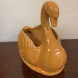 Swan shaped planter in 70s earthenware apricot orange color