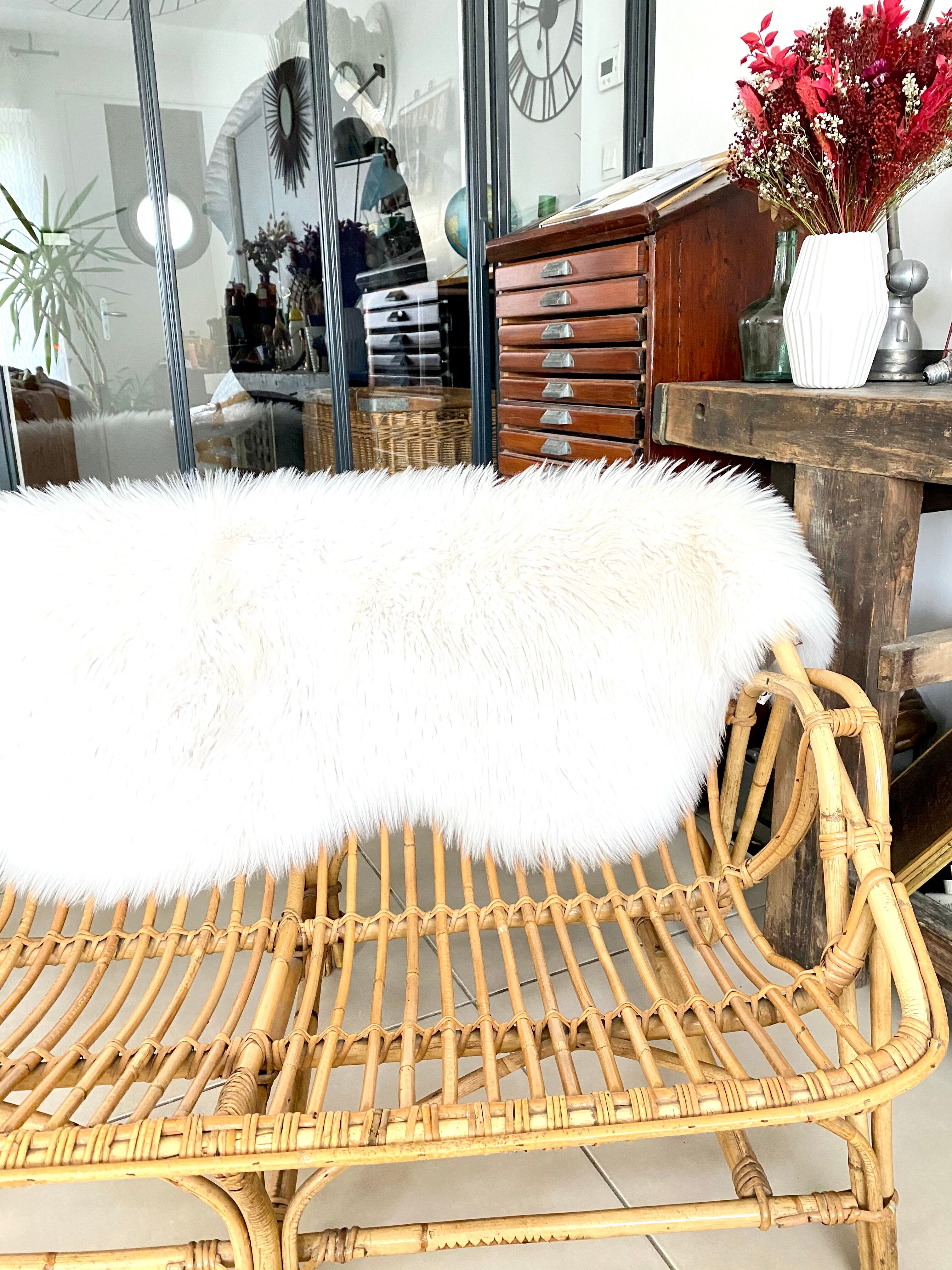 Vintage rattan bench sofa