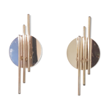 Modernist 1980s glamour mirror glass and gold wall lamps lights sconces Hollywood Regency mid centur