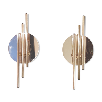 Modernist 1980s glamour mirror glass and gold wall lamps lights sconces Hollywood Regency mid centur