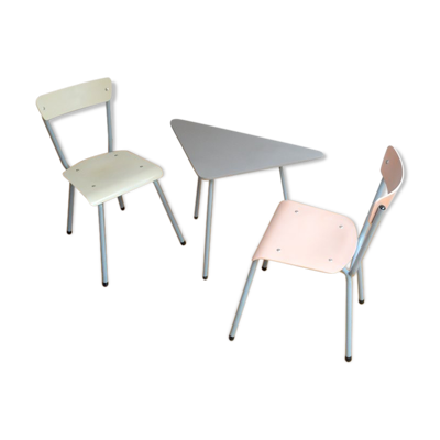Table tripode et chaises vintage 1950