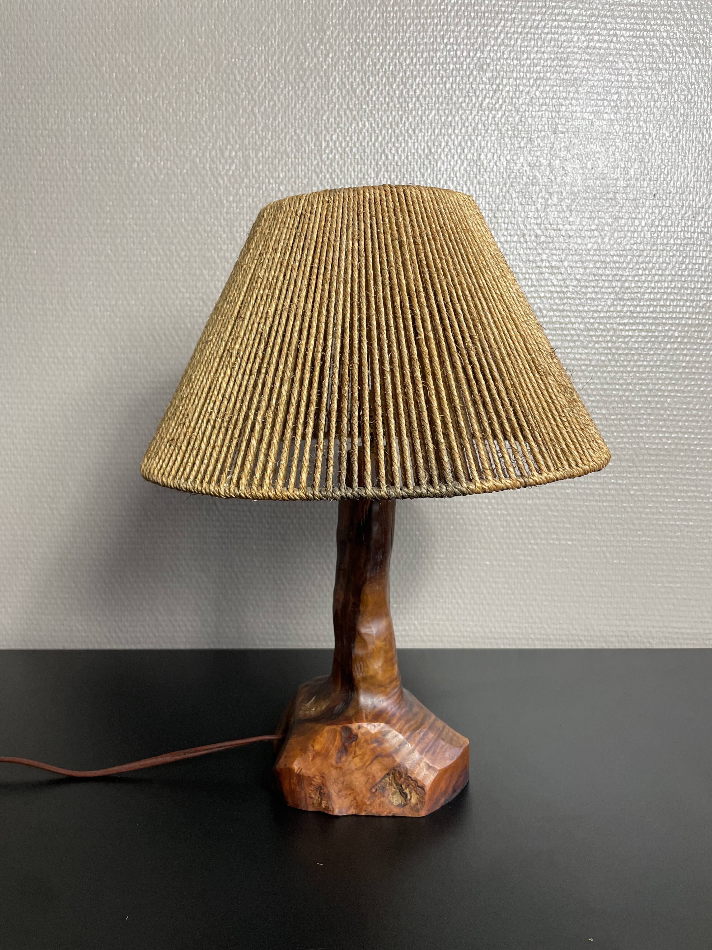 Wooden lamp by Olivier 70s