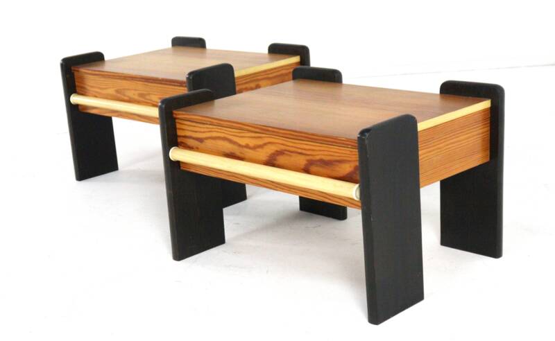 Set of 2 pine bedside tables - vintage mid-century nightstands.