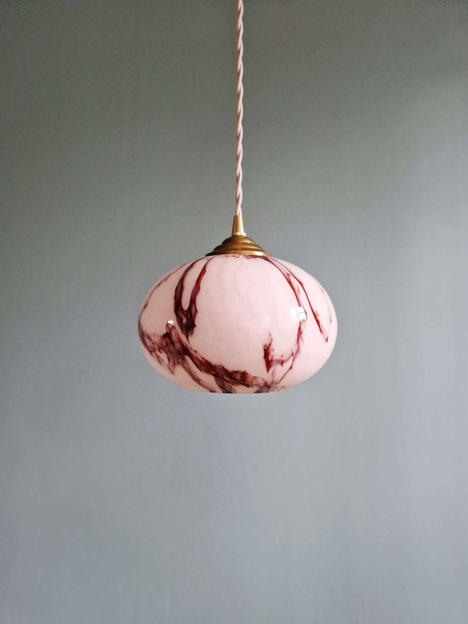 Art Deco pendant light in pink marbled opaline, Scailmont, 1920s-30s.