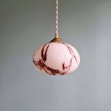 Art Deco pendant light in pink marbled opaline, Scailmont, 1920s-30s.