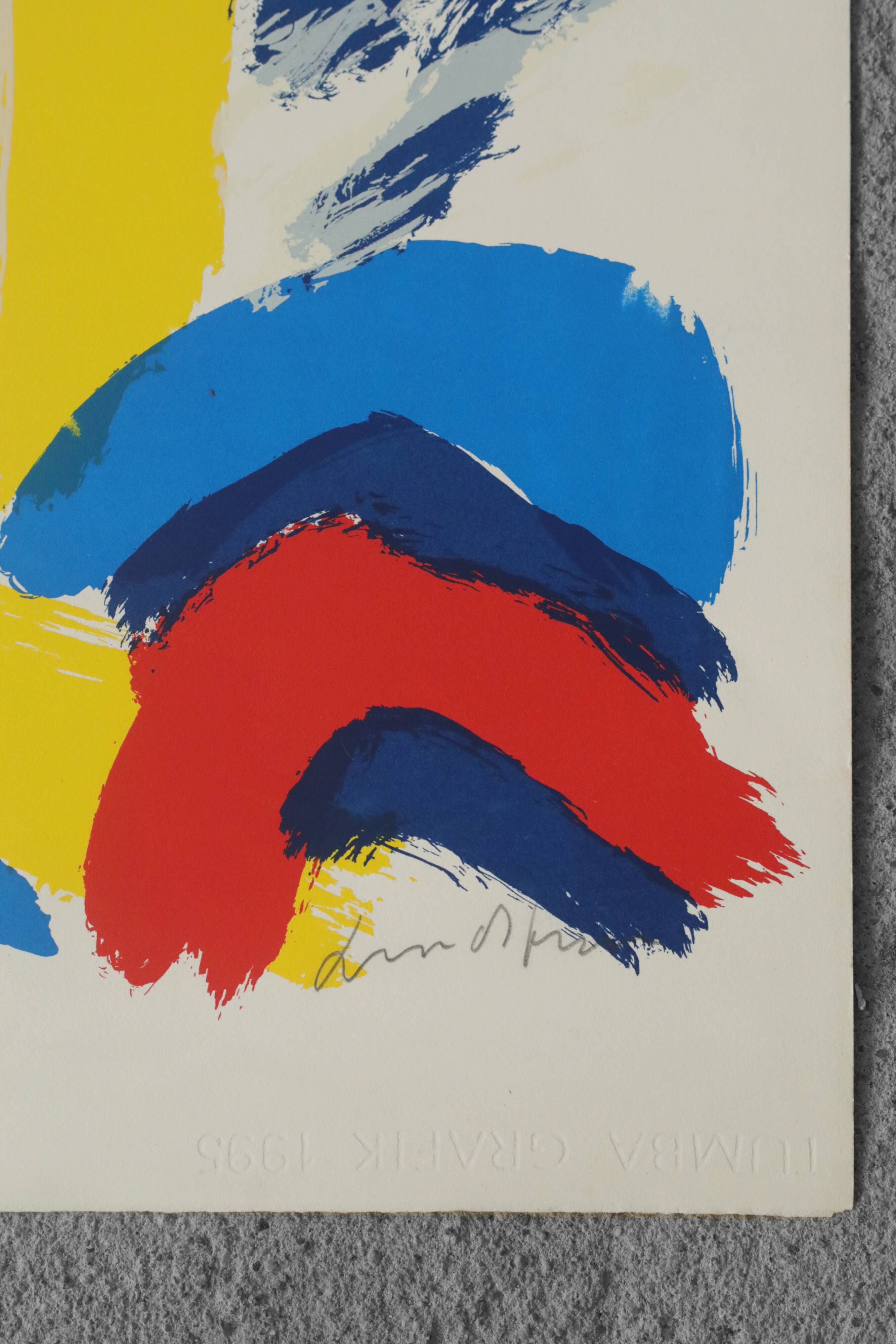 Colour lithograph, Bengt Lindström, 1995, The Giant on the Mountain,