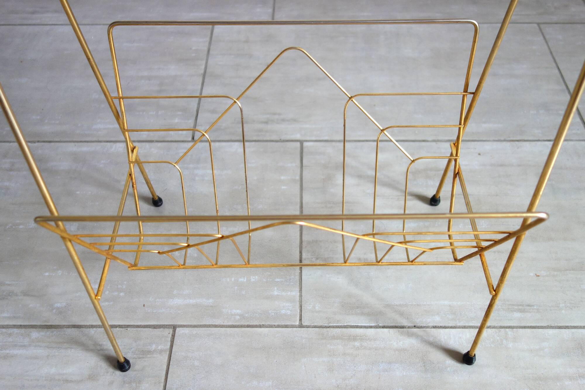 Porte revues vintage laiton doré et verre