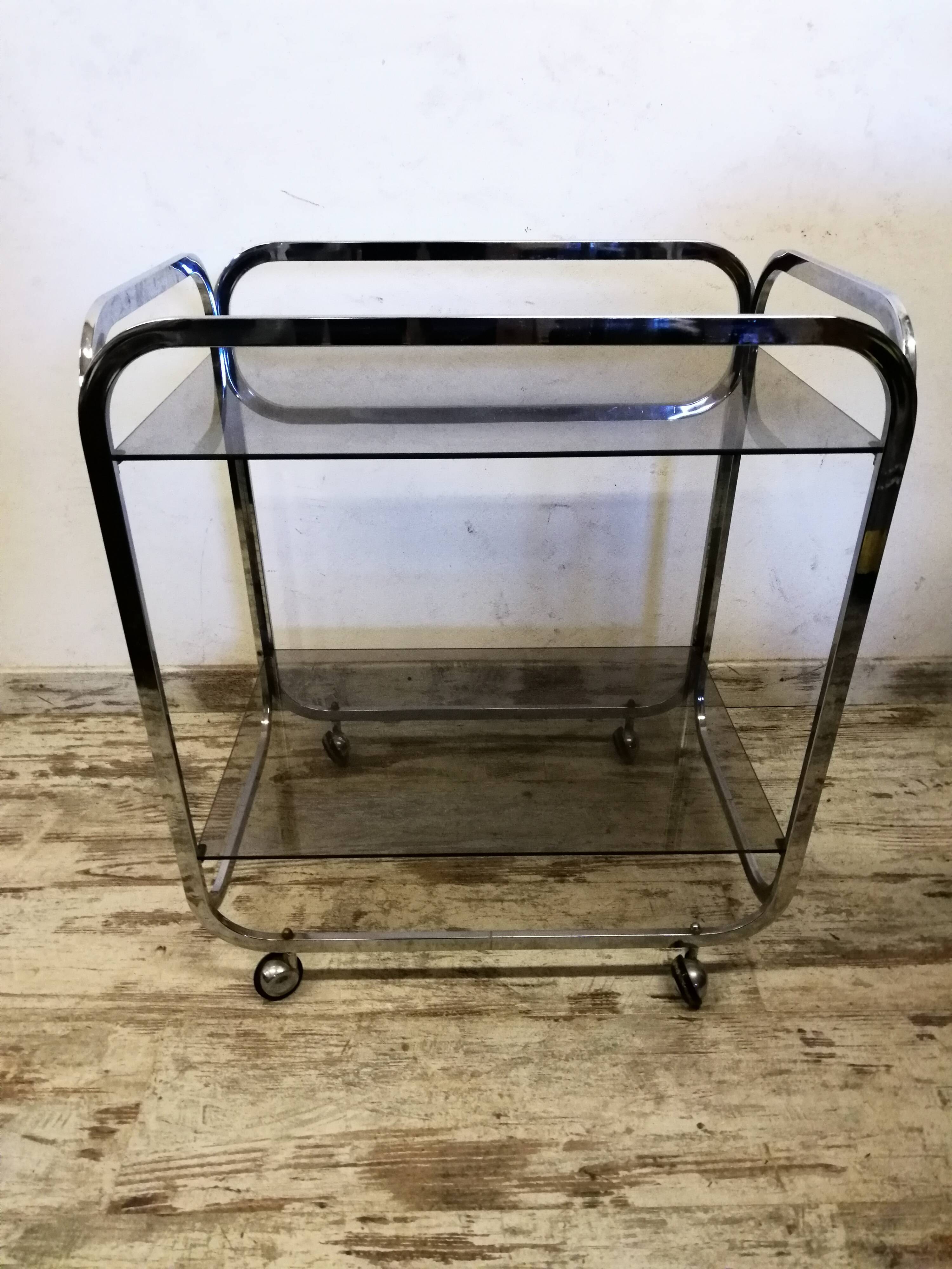 Vintage chrome metal serving trolley