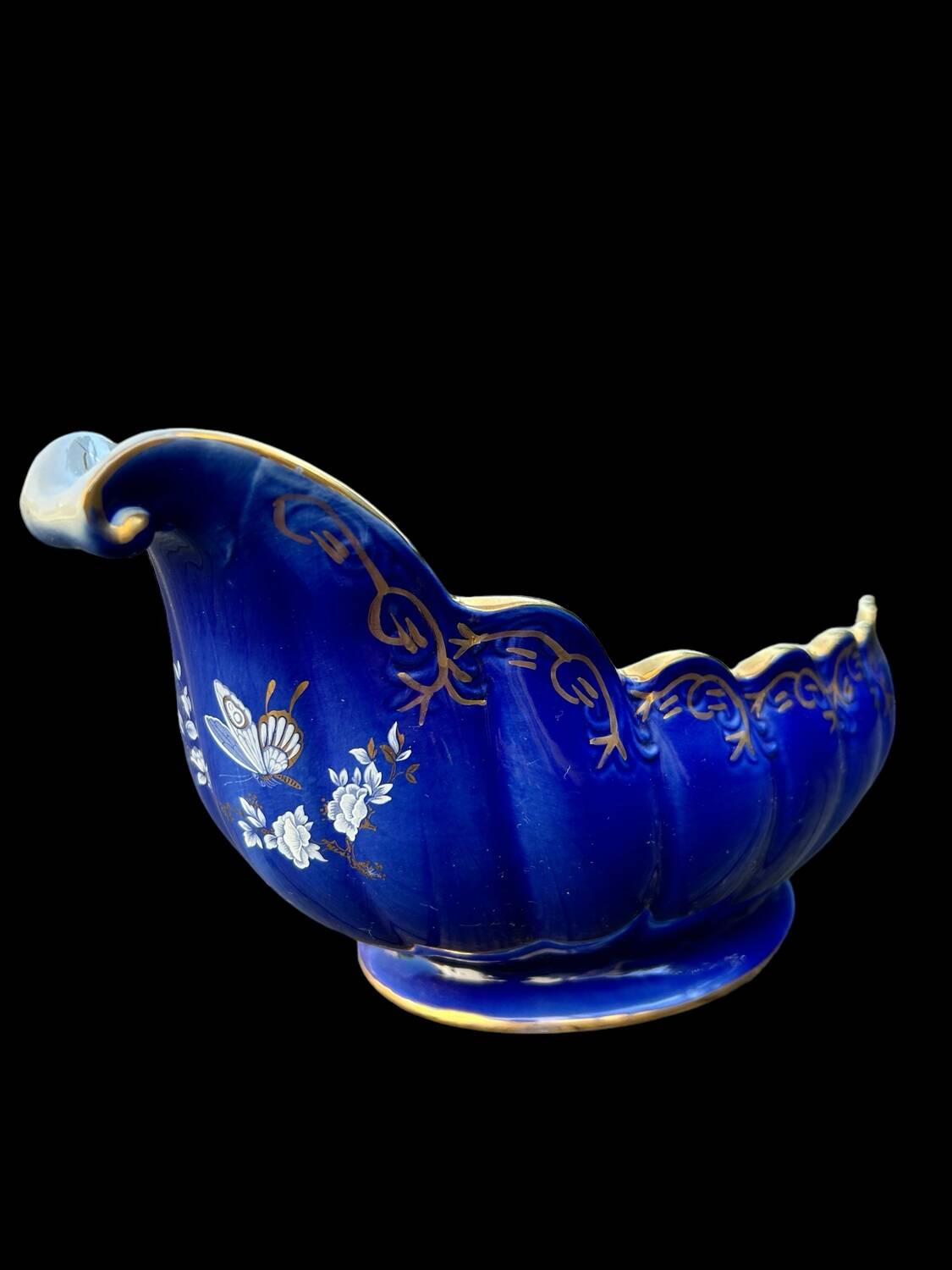 large old centerpiece, ARPO porcelain made in Romania, midnight blue and gold