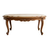 Table basse ovale style Louis XV en onyx et bois massif
