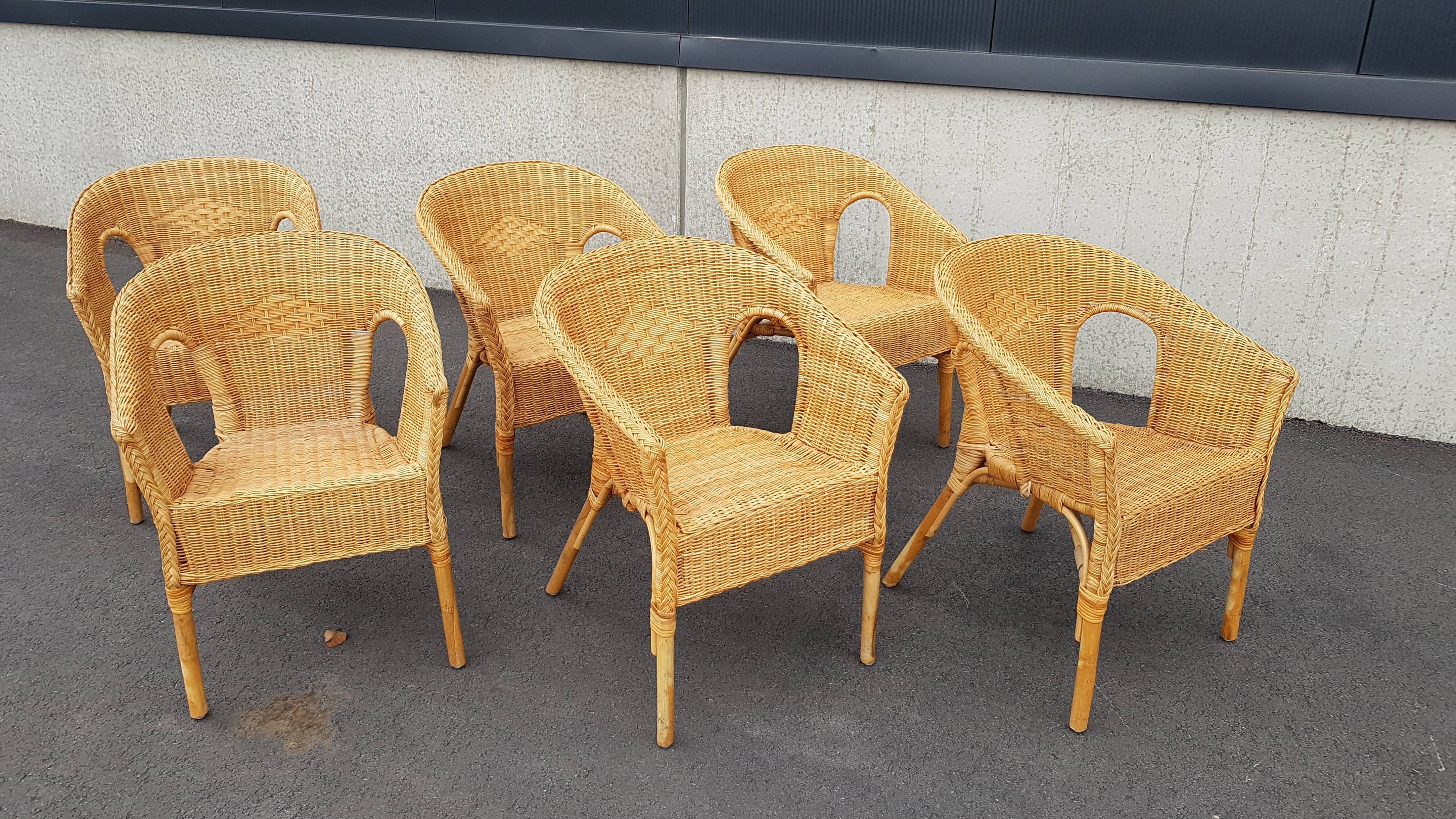 SEATING SET, GARDEN SET SIX RATTAN/WICKER CHAIRS