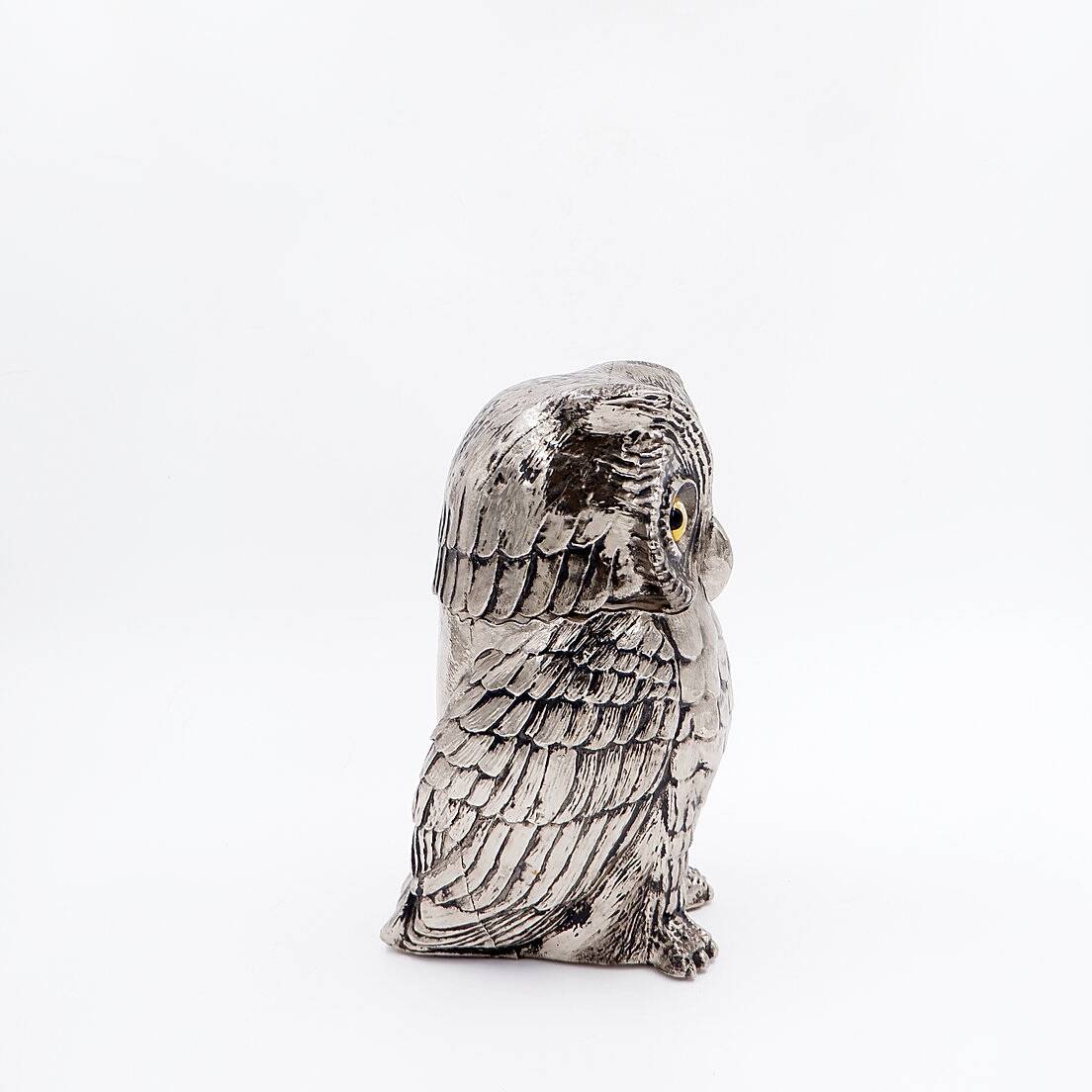 Vintage Silver Plastic Owl Ice Bucket - 1970's