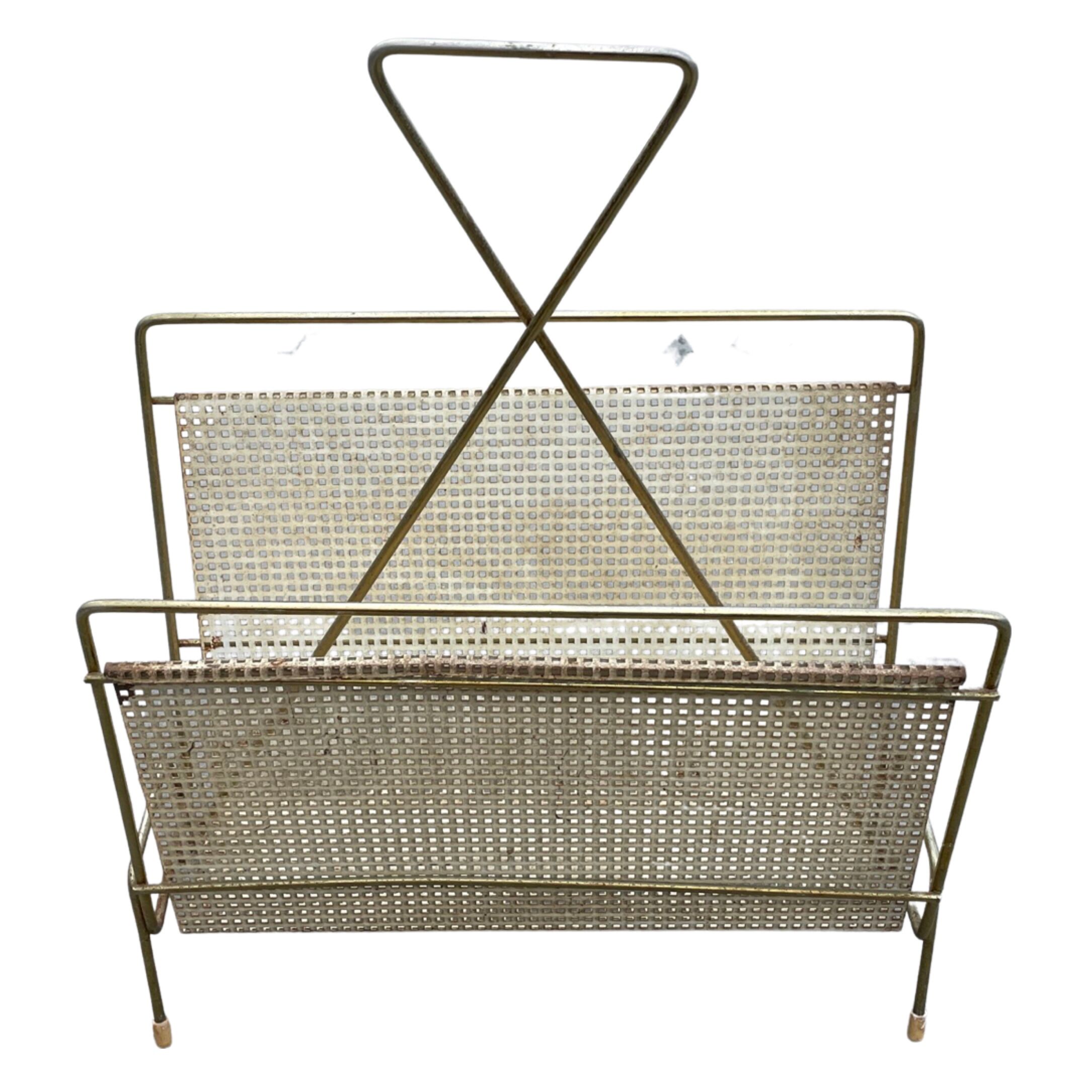 Vintage magazine rack 60s brass design