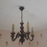 5-branch wood and brass chandelier