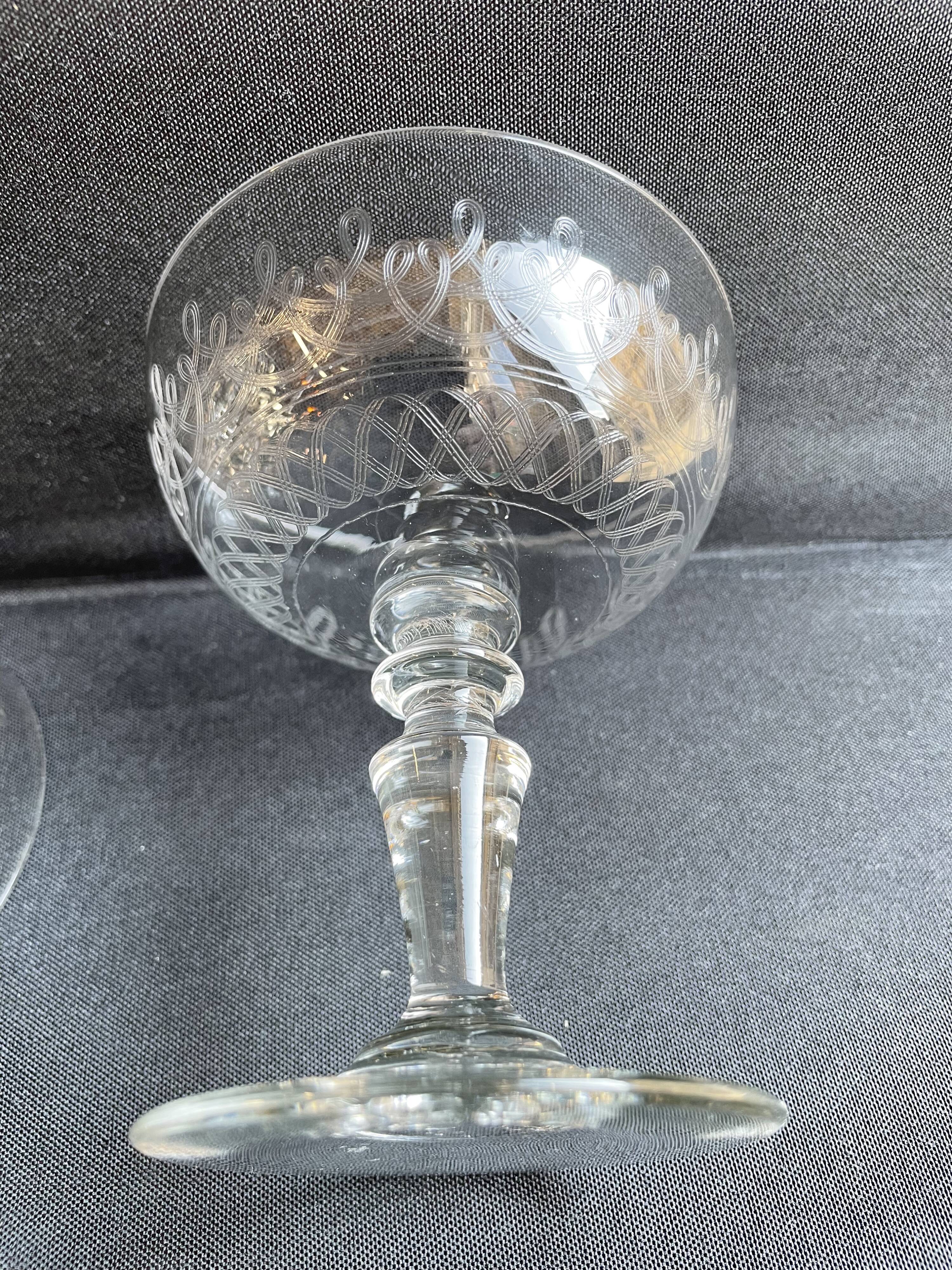 Champagne cups, art nouveau, 1/2 cristal soufflé et taillé
