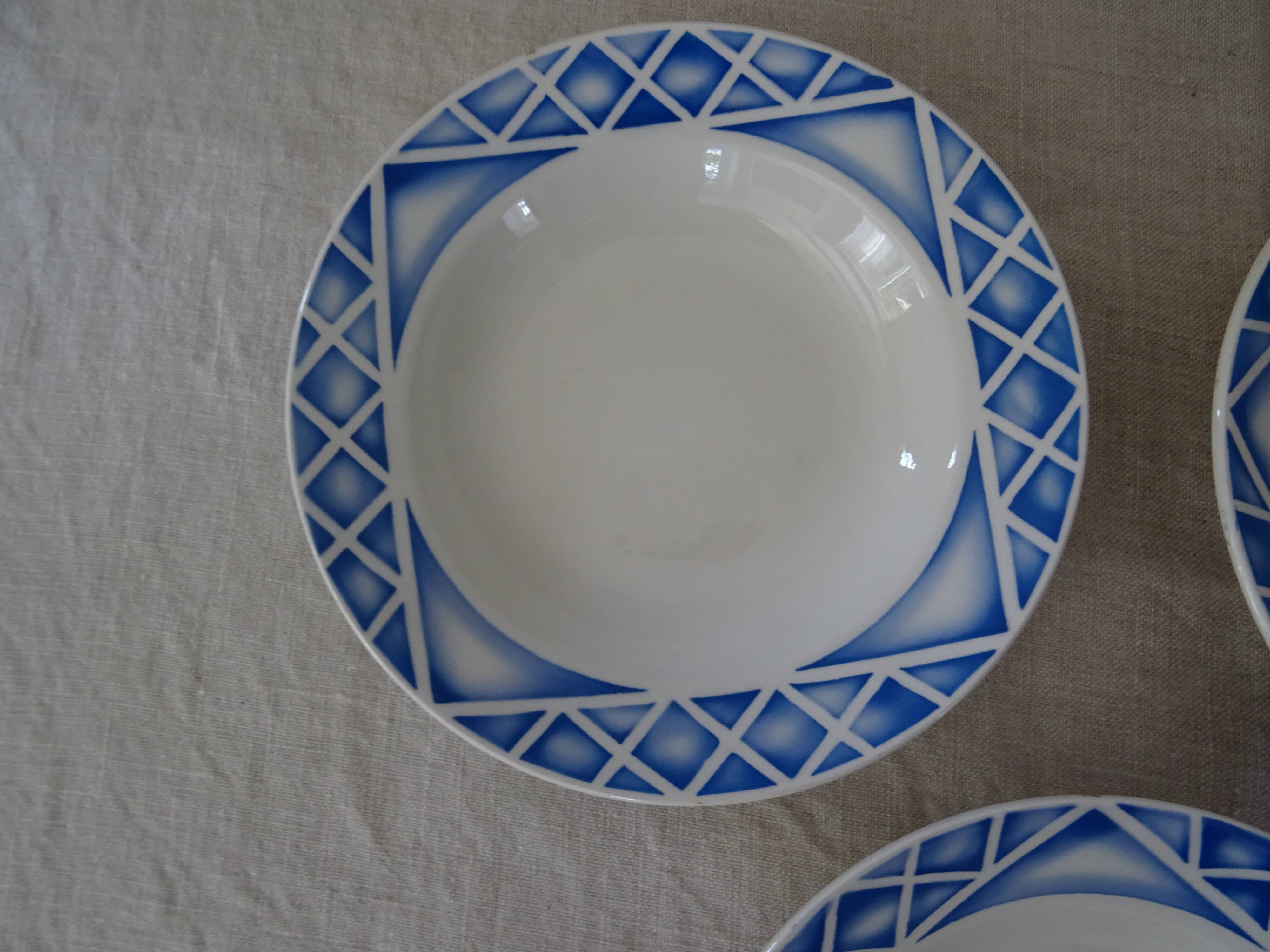 3 Plates faience old Sarreguemines Villeneuve blue décor