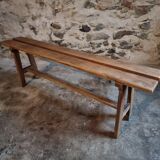Vintage French oak bench, rustic wooden bench, France 1950s.