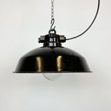 Industrial black enamel factory pendant lamp, 1950s